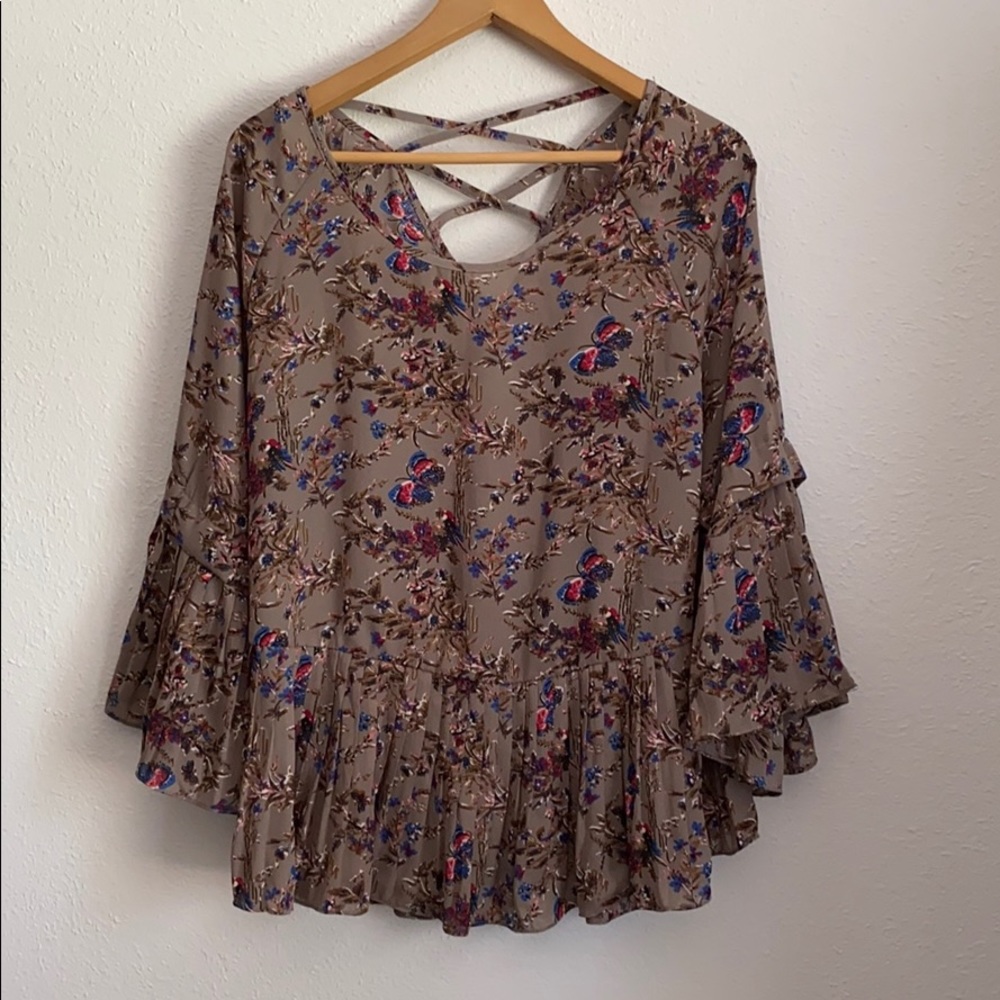 Boho, butterfly print, smock blouse